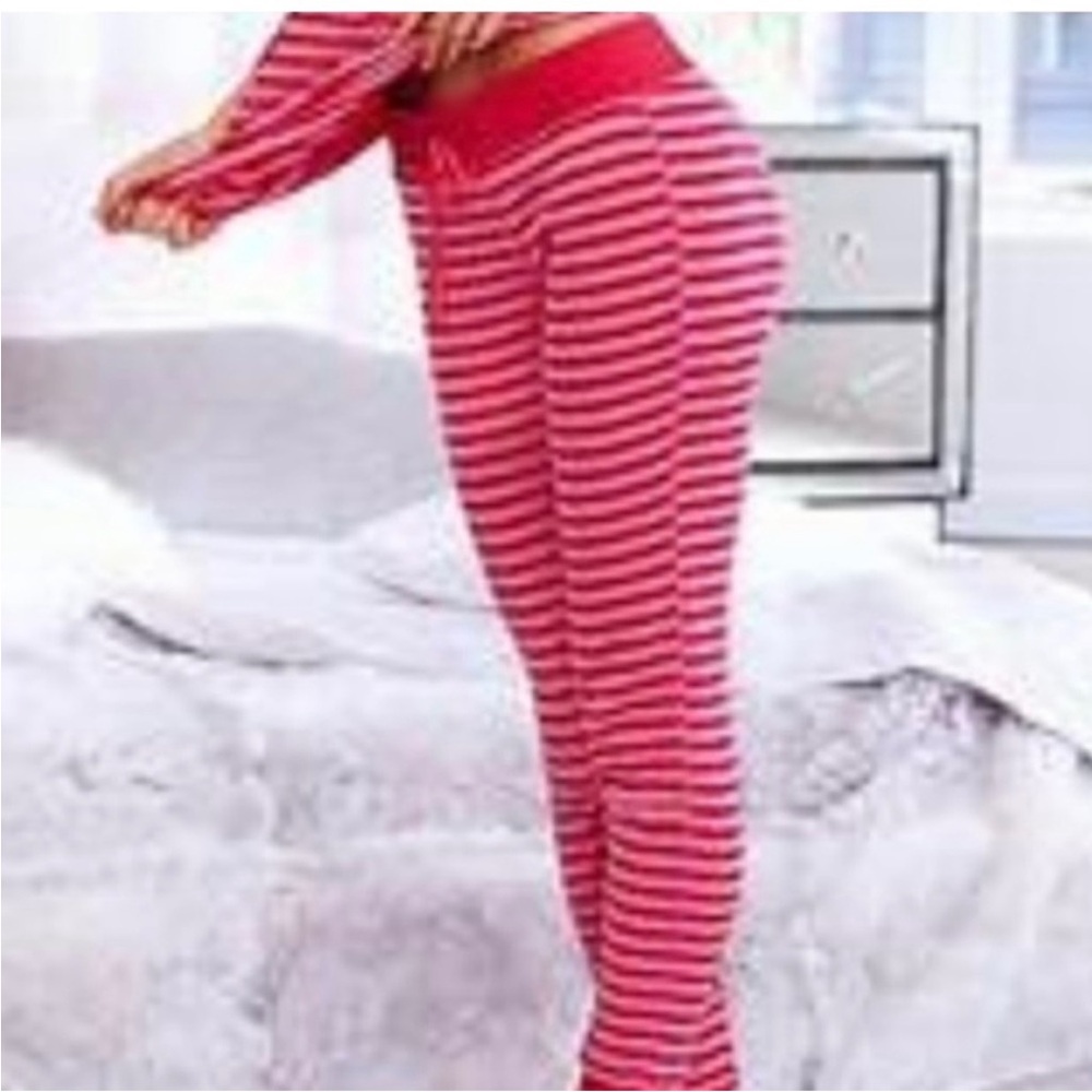 Striped Red and hot pink Victoria’s Secret Pajama bottoms Christmas edition